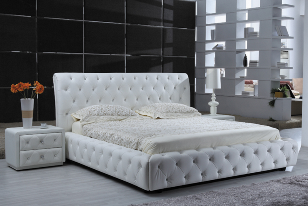KING BETHANY LEATHERETTE BED - BLACK OR WHITE