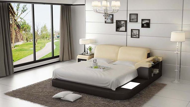 QUEEN COLOMBUS MODERN LEATHER BED ( LB8807) - ASSORTED COLOURS AVAILABLE IN DIFFERENT LEATHERS (COLOUR BOARD ATTACHED IN IMAGE SECTION)