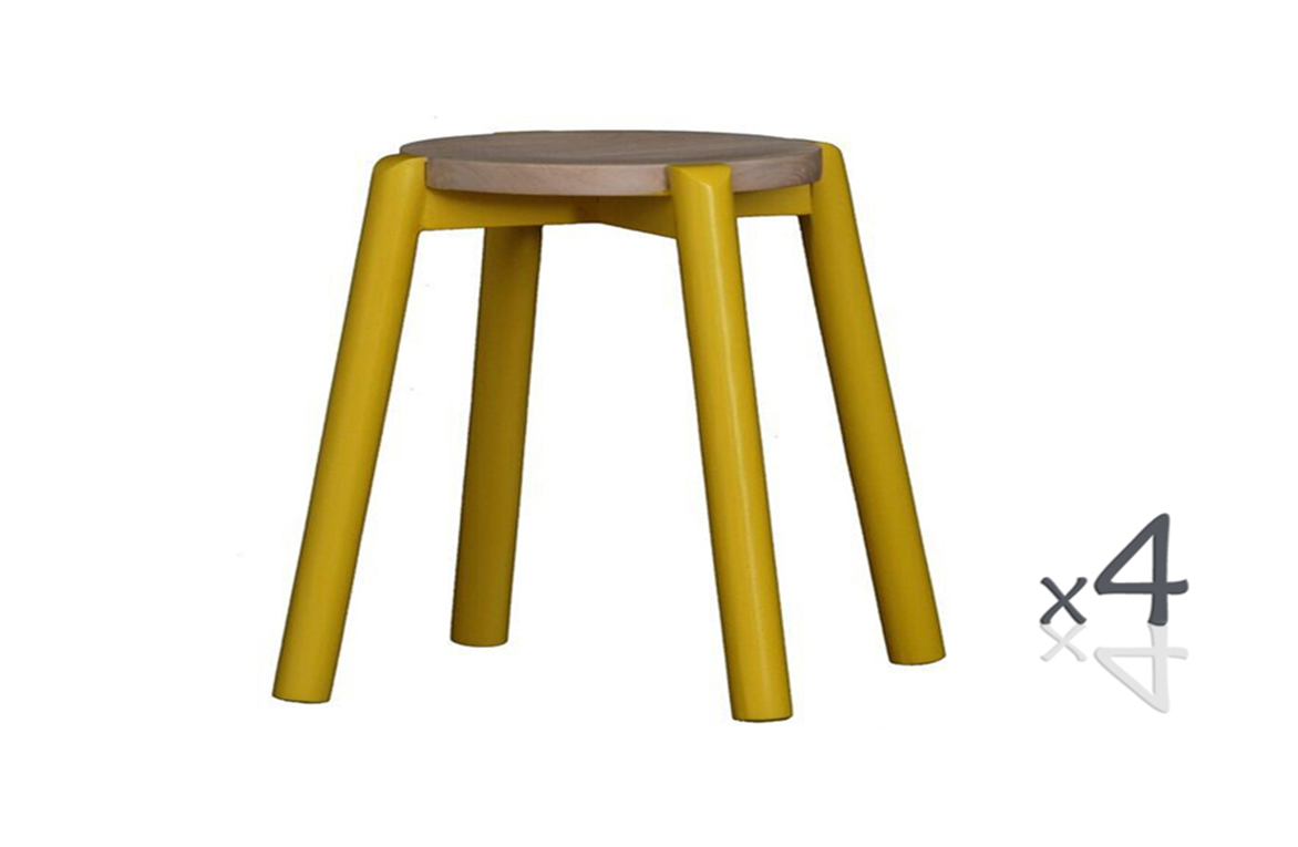 WILLOW (BR048ROWSY) WOODEN ROUND BARSTOOL / KITCHEN BENCH (4 UNITS IN A BOX) - SEAT: 480(H) - YELLOW / WASHED