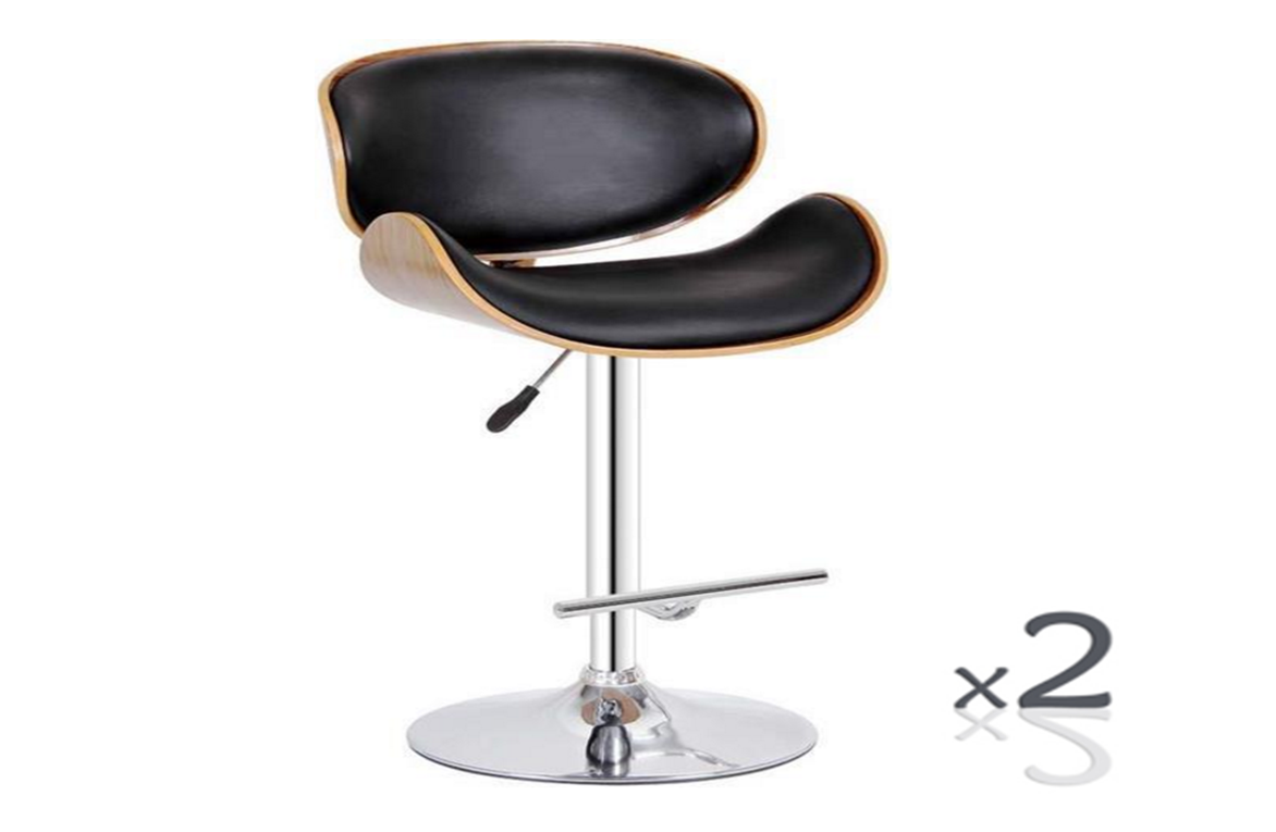 MONACO LEATHERETTE BAR CHAIR (SET OF 2) BARSTOOL - SEAT: 630/850(H) - (VJY-1076) - BLACK / WALNUT
