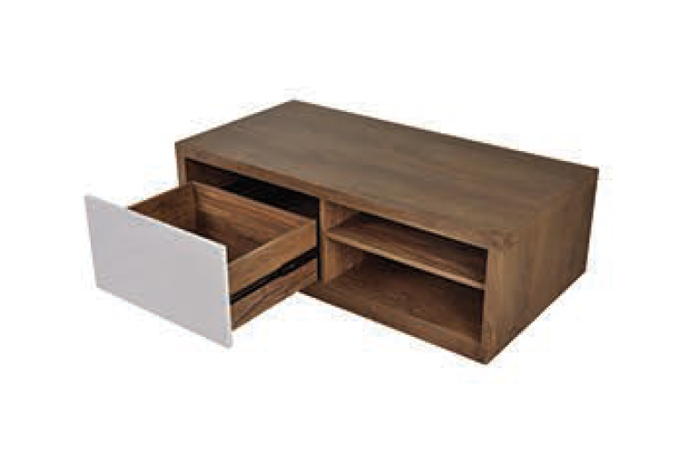 TERI COFFEE TABLE WITH DRAWER -1200(W) X 600(D) -HIGH GLOSS WHITE / ANTIQUE OAK