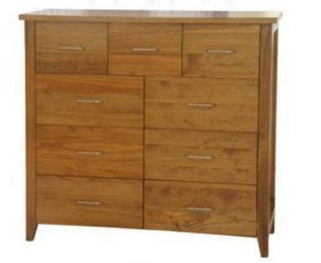 DAKOTA 9 DRAWER TALLBOY ( MODEL - 4-5-22-15-14-16-15-18-19) -1100(H)X1200(W)- CHESTNUT OR WALNUT