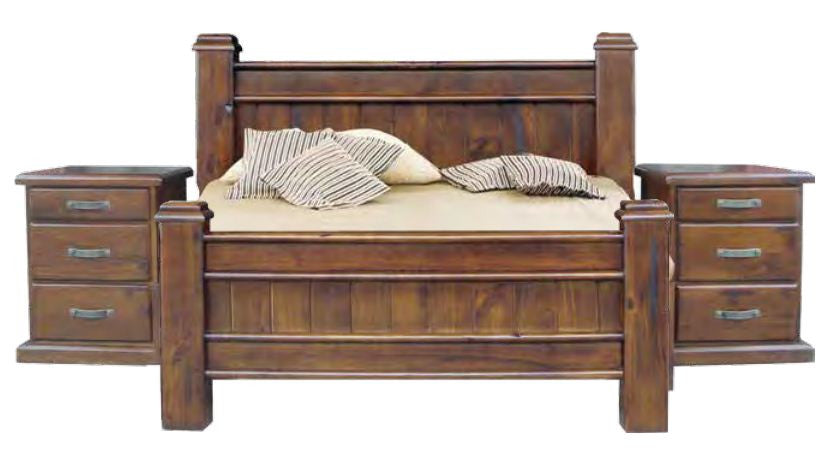 KING SPRING FULL PANEL 3 PEICE BEDSIDE BEDROOM SUITE - ROUGH SAWN (2081)