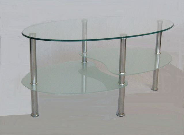 PETRA GLASS COFFEE TABLE - 900(W) X500(D) - CLEAR / BLACK GLASS OR CLEAR / SANDBLAST