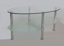 PETRA GLASS COFFEE TABLE - 900(W) X500(D) - CLEAR / BLACK GLASS OR CLEAR / SANDBLAST
