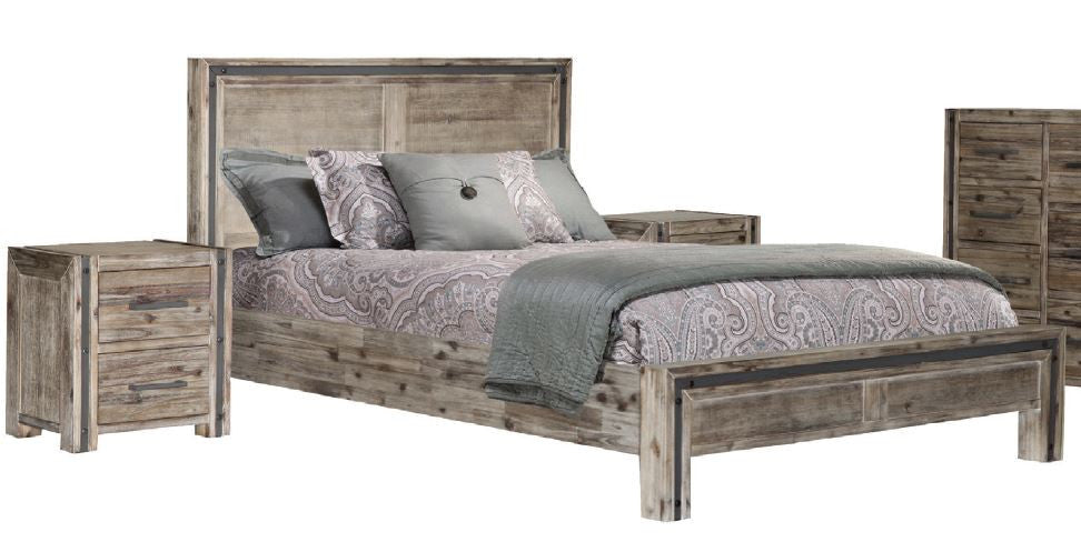 SWAN QUEEN HARDWOOD 3 PIECE BEDSIDE BEDROOM SUITE - (19-20-15-3-11-25-1-18-4)- BRUSHED GUM