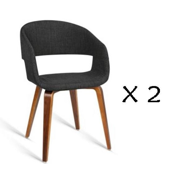 ABBIE SET OF 2 FABRIC UPHOLSTERED CHAIR - CHARCOAL