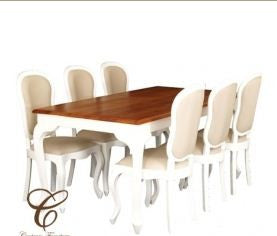 QUEEN ANN 7 PIECE DINING SETTING (DT 180 90 QA + 6 CHAIRS) - 1800(L) x 900(W) - ALL WHITE, TWO TONED OR MAHOGANY