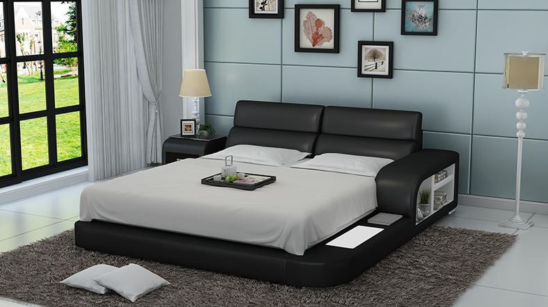 QUEEN MERIDAN MODERN LEATHER BED ( LB8805) - ASSORTED COLOURS AVAILABLE IN DIFFERENT LEATHERS (COLOUR BOARD ATTACHED IN IMAGE SECTION)