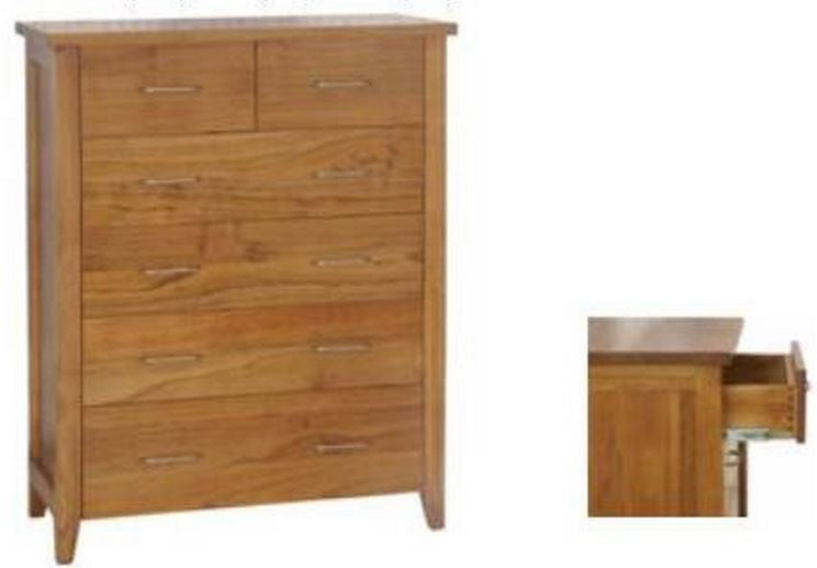 DAKOTA 6 DRAWER TALLBOY ( MODEL:4-5-22-15-14-16-15-18-19) - 1100(H)X900(W)-CHESTNUT OR WALNUT