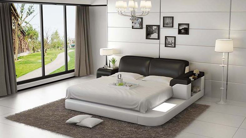 QUEEN COLOMBUS MODERN LEATHER BED ( LB8807) - ASSORTED COLOURS AVAILABLE IN DIFFERENT LEATHERS (COLOUR BOARD ATTACHED IN IMAGE SECTION)