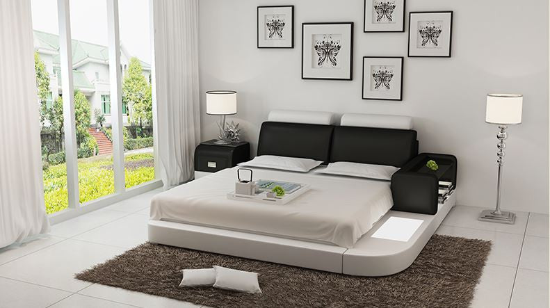 QUEEN IDAHO MODERN LEATHER BED ( LB8804) - ASSORTED COLOURS AVAILABLE IN DIFFERENT LEATHERS (COLOUR BOARD ATTACHED IN IMAGE SECTION)