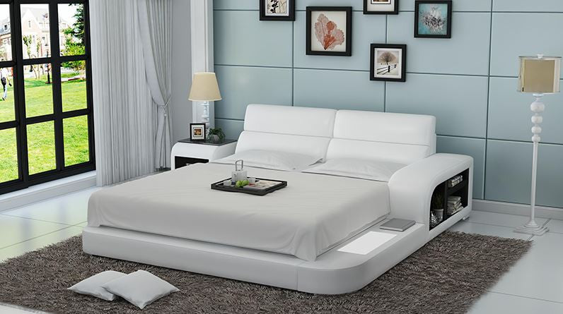QUEEN MERIDAN MODERN LEATHER BED ( LB8805) - ASSORTED COLOURS AVAILABLE IN DIFFERENT LEATHERS (COLOUR BOARD ATTACHED IN IMAGE SECTION)