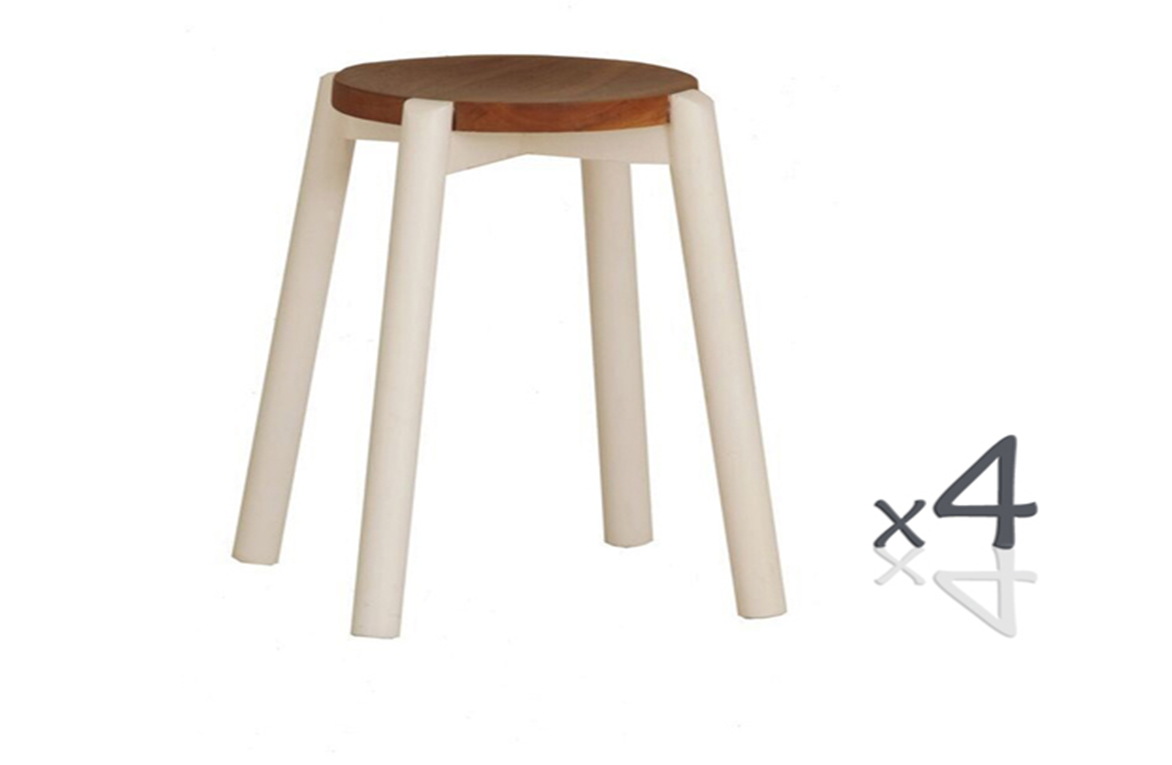 WILLOW (BR048ROWR) WOODEN ROUND BARSTOOL / KITCHEN BENCH (4 UNITS IN A BOX) - SEAT: 480(H) - WHITE / CARAMEL