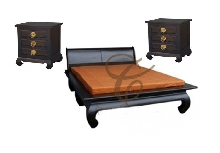 SHANGHAI KING ( BS 000 OL KS/ BS 003 OL RH ) 3 PIECE BEDSIDE BEDROOM SUITE WITH OPIUM LEGS - CHOCOLATE