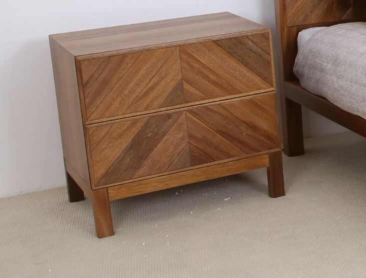 KALISTA 2 DRAWER BEDSIDE TABLE - SOLID AFRICAN OAK HARDWOOD - AS PICTURED