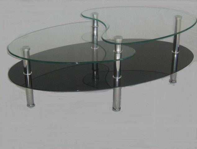 BENJI GLASS COFFEE TABLE - 1100(W) X 600(D) -CLEAR / BLACK GLASS OR CLEAR / SANDBLAST
