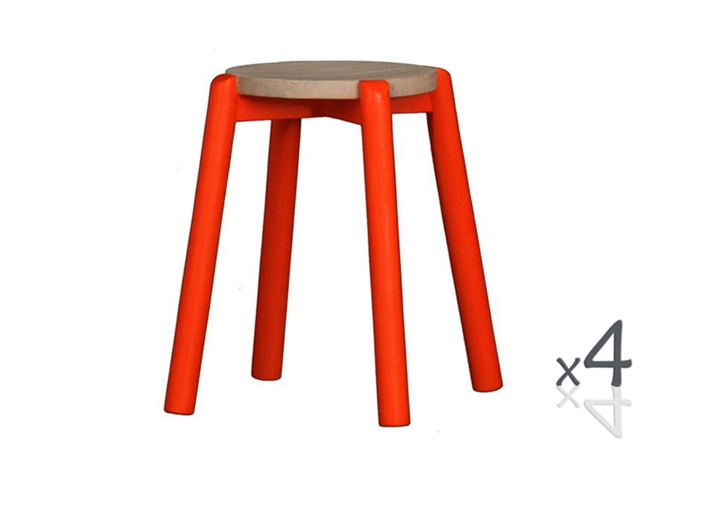 WILLOW (BR048RO) WOODEN ROUND BARSTOOL / KITCHEN BENCH (4 UNITS IN A BOX) - SEAT: 480(H) - WASHED/ ORANGE