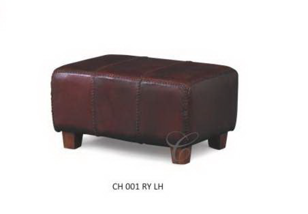 RYNO LEATHER OTTOMAN / STOOL - (CH 001 RY LH ) -420(H) X 800(W) - MAHOGANY