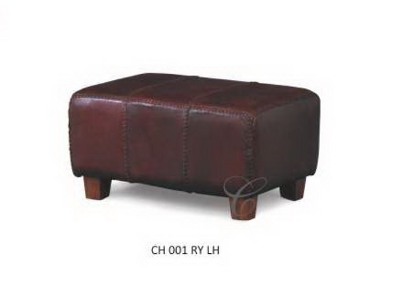 RYNO LEATHER OTTOMAN / STOOL - (CH 001 RY LH ) -420(H) X 800(W) - MAHOGANY