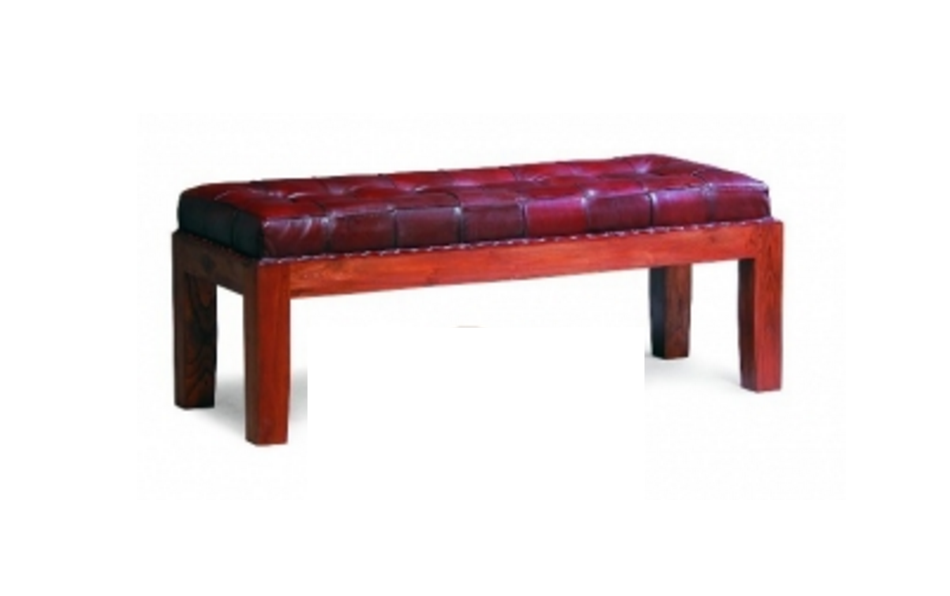2 SEATER STUD LEATHER STOOL - 480(H) X 1300(W)- MAHOGANY