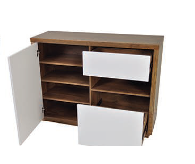 SHARON 1 DOOR / 2 DRAWER BUFFET -900(H) X 1200(W) - HIGH GLOSS WHITE / ANTIQUE OAK