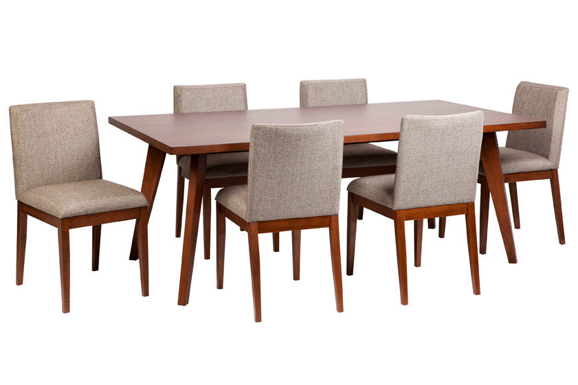 CARLA FABRIC UPHOLSTERED DINING CHAIR - WALNUT+ BEIGE