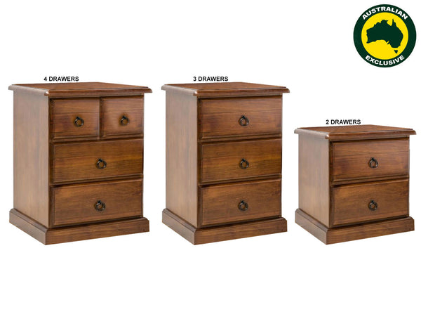 CARRINGTON (AUSSIE MADE) BEDSIDE TABLE COLLECTION - ASSORTED STAINED COLOURS