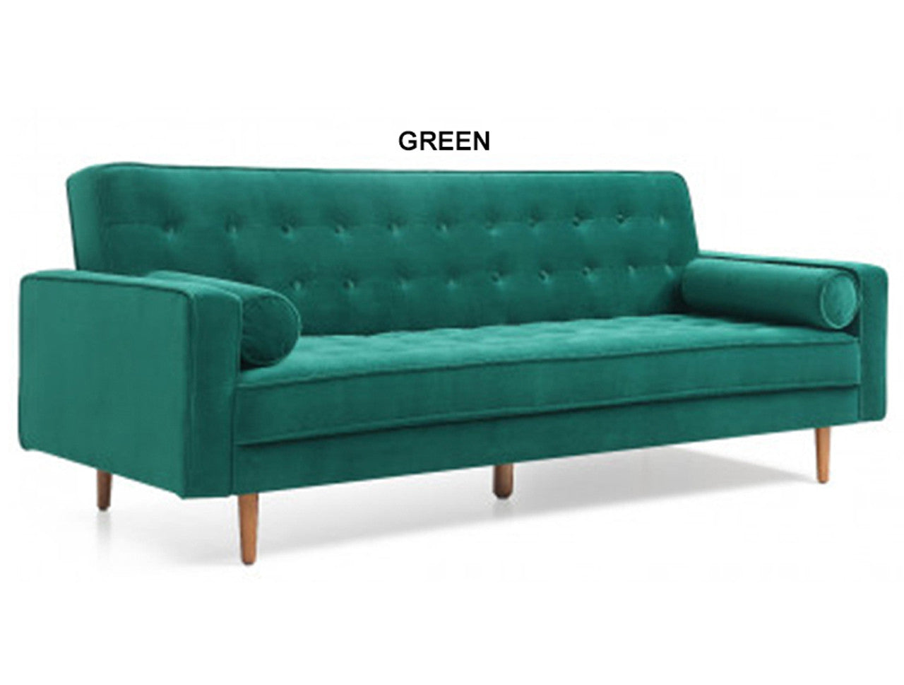CHARLESTON 3 SEATER VELVET FABRIC SOFA BED - GREEN OR GREY