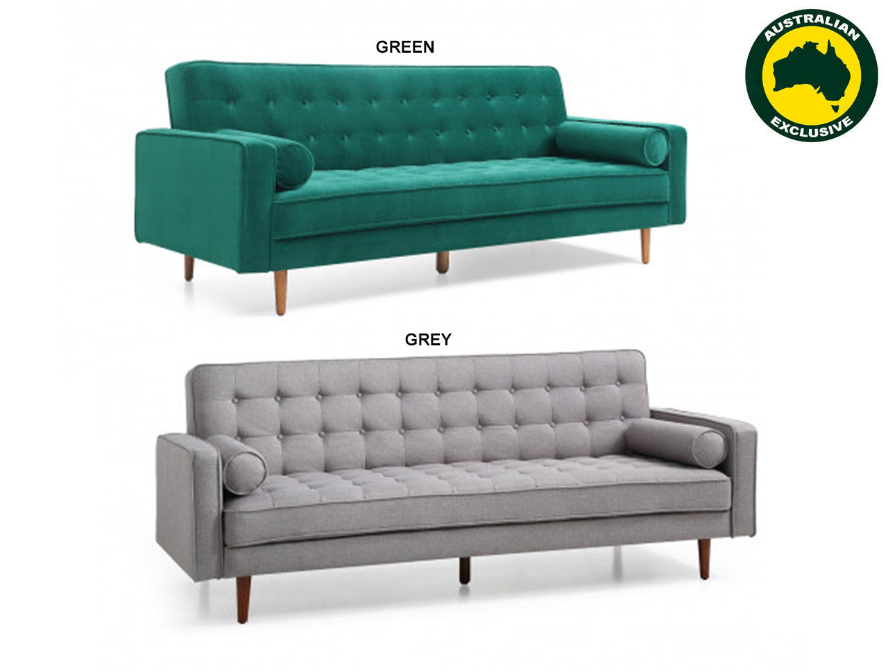 CHARLESTON 3 SEATER VELVET FABRIC SOFA BED - GREEN OR GREY
