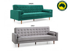 CHARLESTON 3 SEATER VELVET FABRIC SOFA BED - GREEN OR GREY