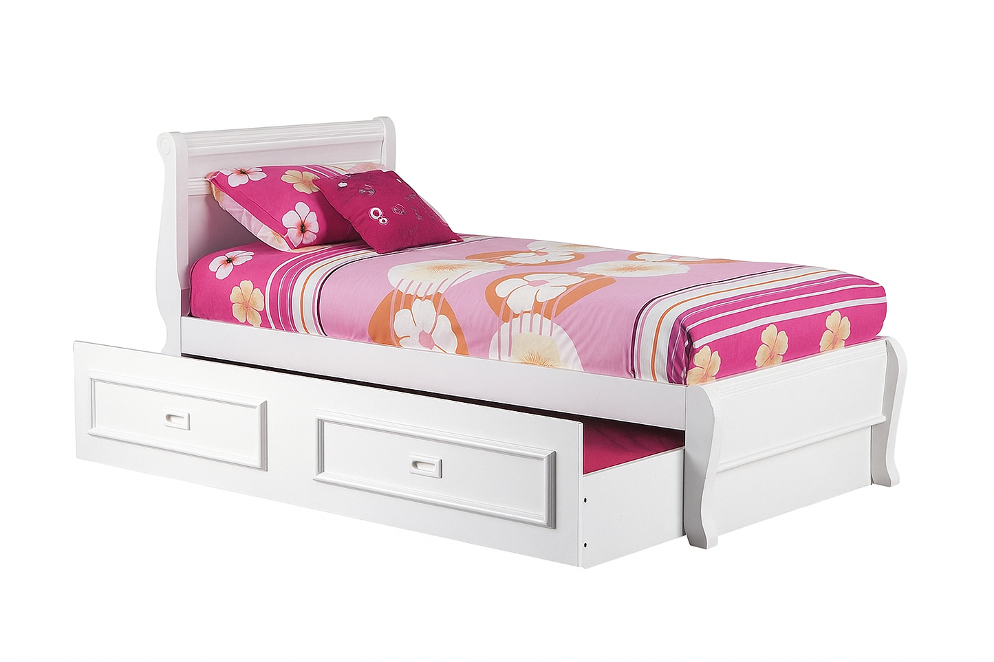 SINGLE COPENHAGEN BED WITH TEENAGE TRUNDLE WITH MOULDED HANDLES - ARCTIC WHITE