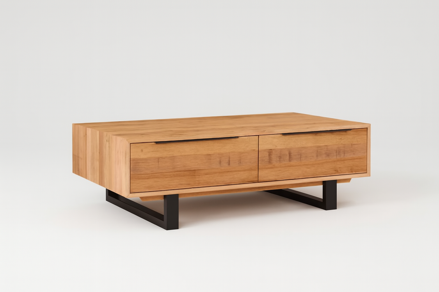 SMYTHSDALE 2 DRAWER COFFEE TABLE - 400(H) x 1200(W) x 670(D) - TASSIE OAK - ROUGH SAWN