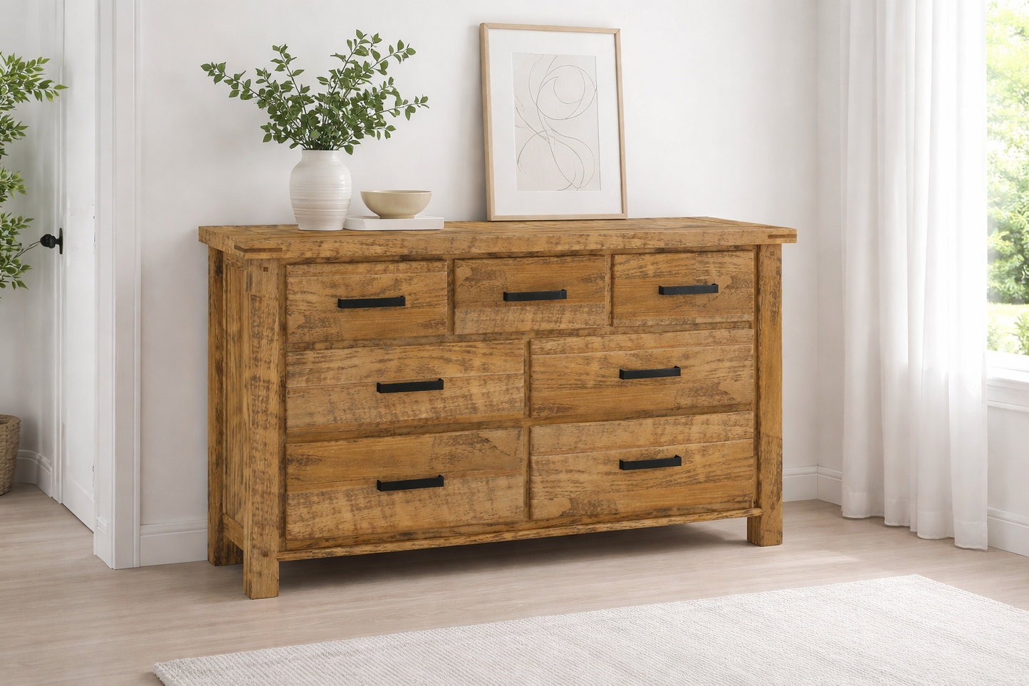HOUSTON KING 5 PIECE (DRESSER) BEDROOM SUITE WITH 2 UNDER BED DRAWERS - RUSTIC OAK