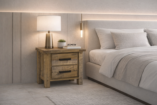 Houston 2 Drawer Bedside Table - Rustic Oak