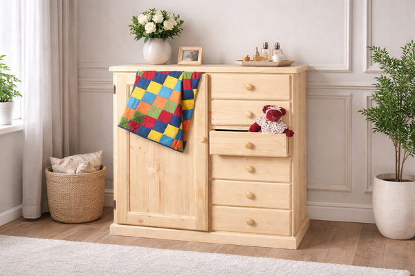 Nursery (AUSSIE MADE) 1 Door / 6 Drawer Wardrobe Collection - Assorted Stained Colours