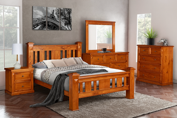 QUEEN LEGIONS TIMBER BED FRAME - NUTMEG