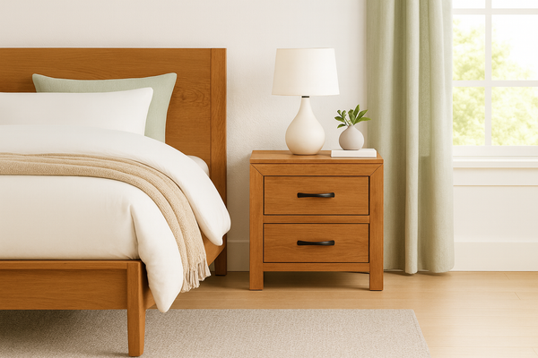 BUSTIN (AUSSIE MADE) 2 DRAWERS BEDSIDE TABLE - TASSIE OAK COMBINATION - ASSORTED COLOURS