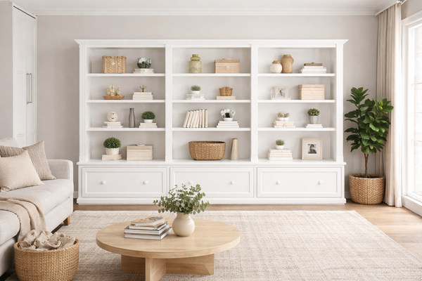 Mudgee (AUSSIE MADE) Bookcase Combo With Pull Out Drawer - 1800(H) X 2700(W) - (3 SECTIONS) Pigeon Paired - Assorted Colours