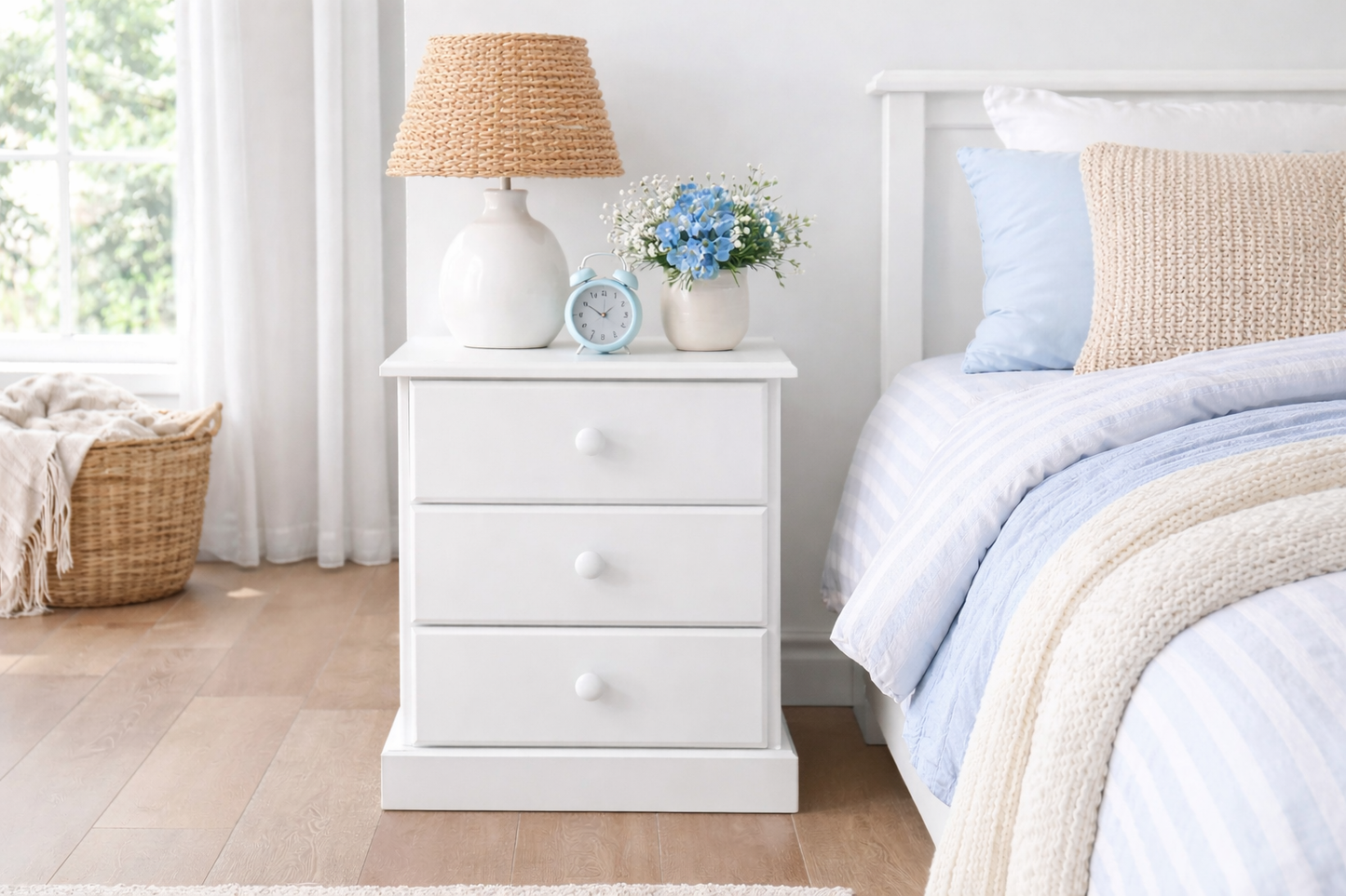 Federation (AUSSIE MADE) 3 Drawer Bedside With Standard Wooden Knobs (NOT AS PICTURED) - Priced In Assorted Colours (VIC ASH AND PINE OPTIONS ALSO AVAILABLE - PRICE ON APPLICATION) - Customisation Available
