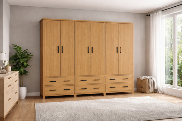 Sydneyside (AUSSIE MADE) 6 Door / 6 Drawer Wardrobe With Picture Frame Doors (4 SECTIONS) Collection - Assorted Stained Colours