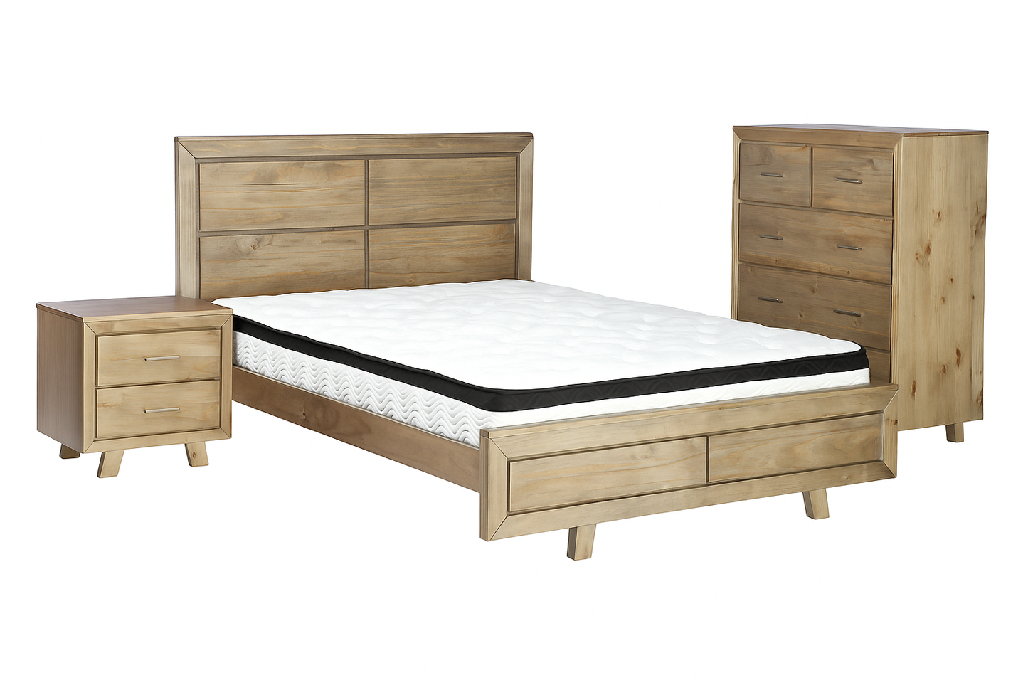 QUEEN CARNIVAL PANEL TIMBER BED FRAME - BRUSHED GREYWASH