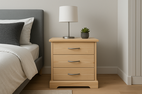 AVOCA (AUSSIE MADE) 3 DRAWER BEDSIDE TABLE - 700(H) x 500(W) - ASSORTED STAINED COLOURS