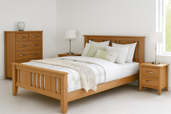 QUEEN WESTHELM (AUSSIE MADE) HARDWOOD BED FRAME - TASSIE OAK COMBINATION -ASSORTED COLOURS
