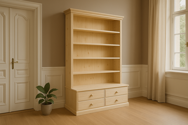 DELUXE (AUSSIE MADE) BOOKCASE WITH 4 DRAWERS COLLECTION - ASSORTED STAINED COLOURS