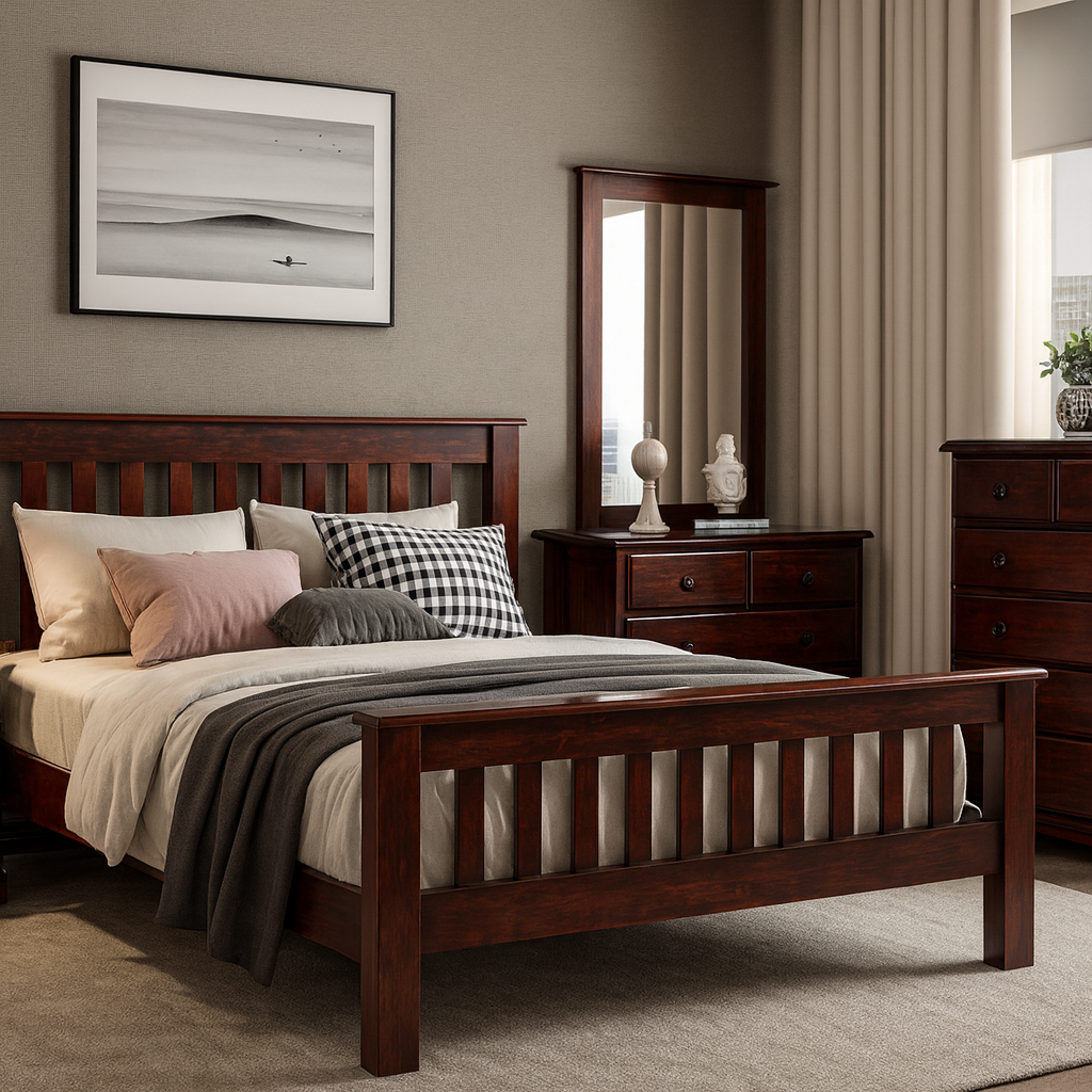 CRONULLA (CRQB) DOUBLE OR QUEEN 4 PIECE (TALLBOY) MATCHING FOOT BEDROOM SUITE - BALTIC , WALNUT OR GREYWASH