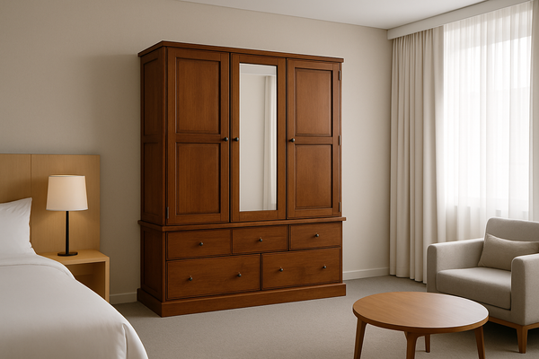 URBAN (AUSSIE MADE) 5 SECTION WARDROBE WITH SMOOTH DOORS COLLECTION - ASSORTED STAINED COLOURS