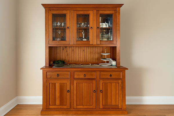 RIKKIE (AUSSIE MADE) BUFFET & HUTCH (NO LEAD LINING) WITH PICTURE FRAME DRAWER FRONTS COLLECTION - ASSORTED STAINED COLOURS