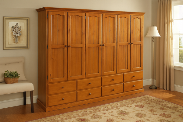 MUDGEE (AUSSIE MADE) WARDROBE WITH 6 DOORS / 8 DRAWERS COLLECTION - ASSORTED STAINED COLOURS