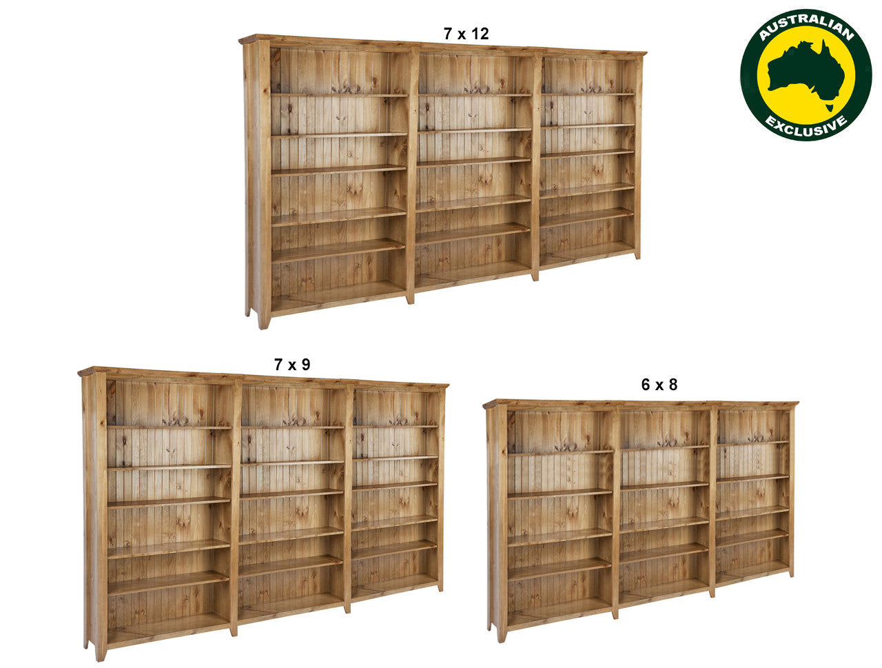 CHUNKY (AUSSIE MADE) HIGHLINE BOOKCASE (4 SECTIONS) COLLECTION - ASSORTED STAINED COLOURS - STARTING FROM $2399